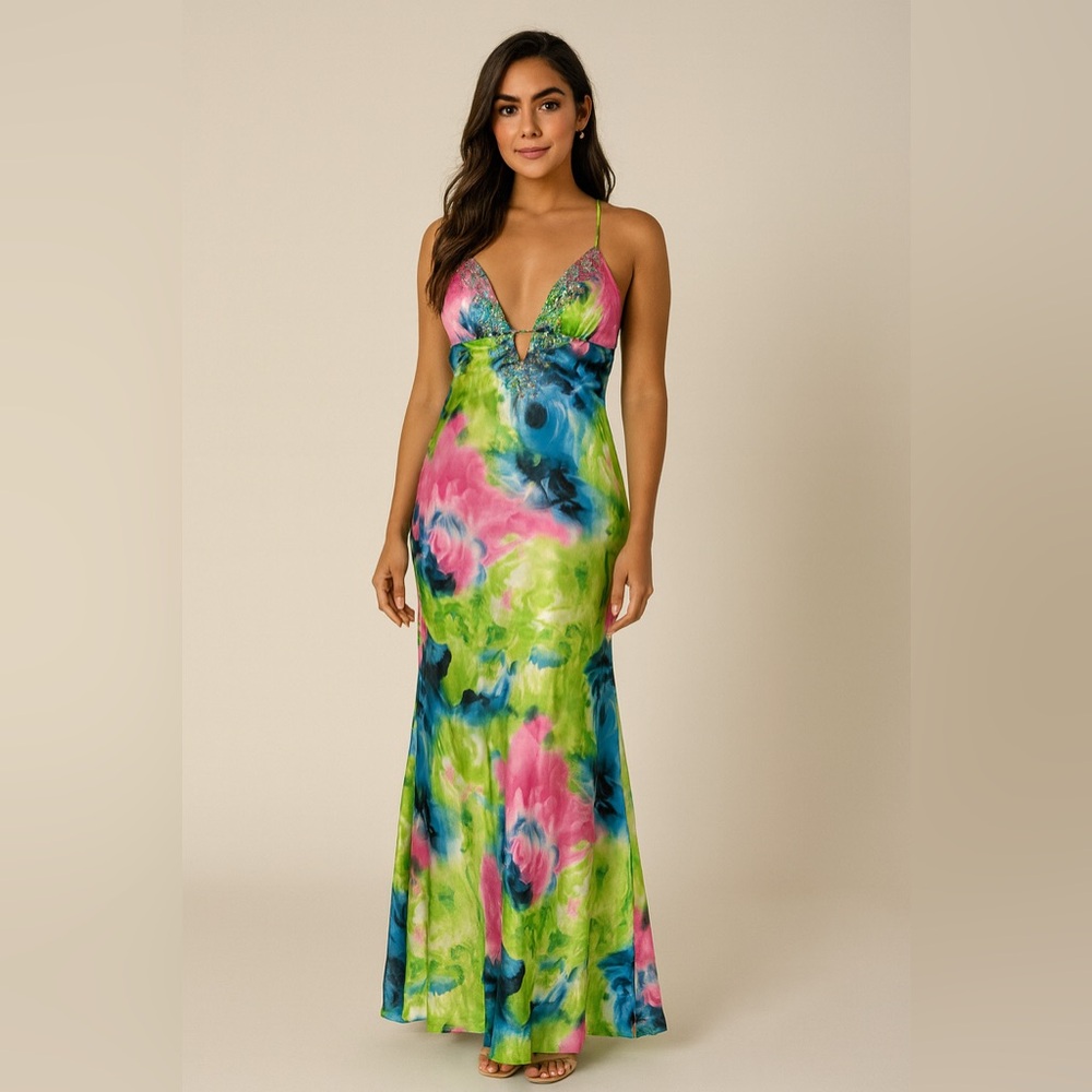 Masquerade Multicolor Beaded Evening Gown, best fits Small